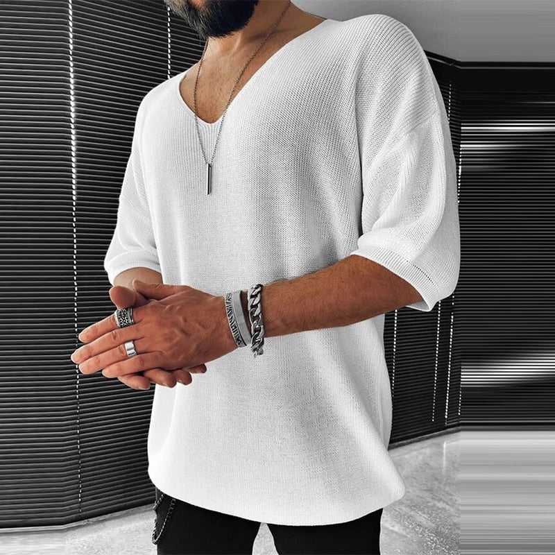 Levoire | T-Shirt En Maille Decontracte Surdimensionne Hommes Blanc