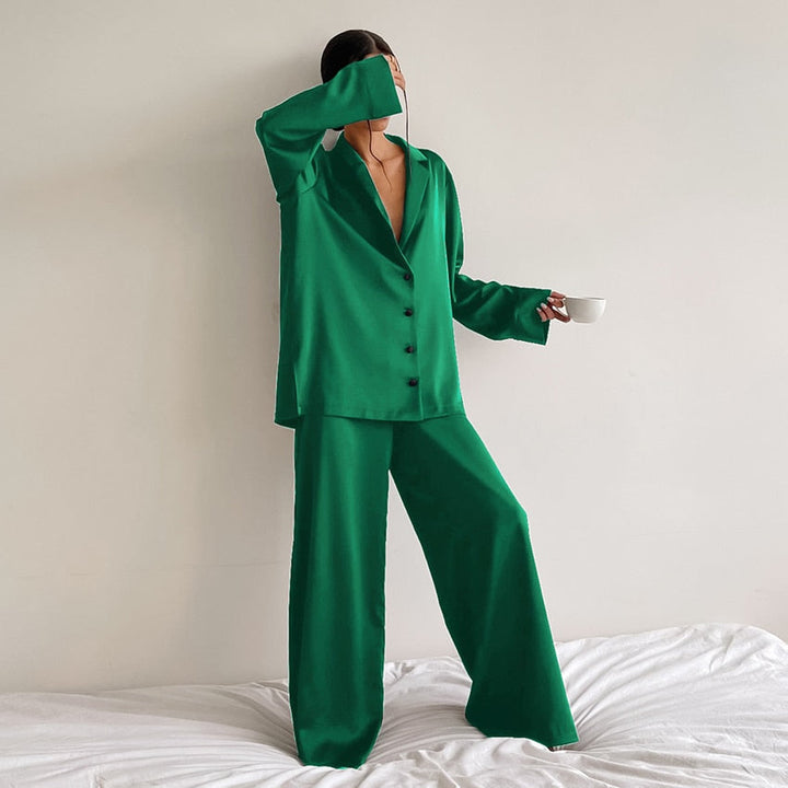 Levoire | Ylipaino Satiini Silkkipyjama Setti Vihreä
