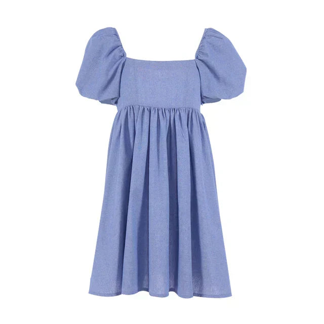 Levoire | Robe Mini À Manches Bouffantes Weinlese Pour Femmes Bleu