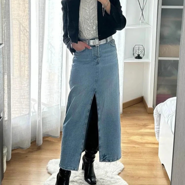 Levoire | Taille Haute Jupe Jeans Longue Bleu Clair Bleu clair