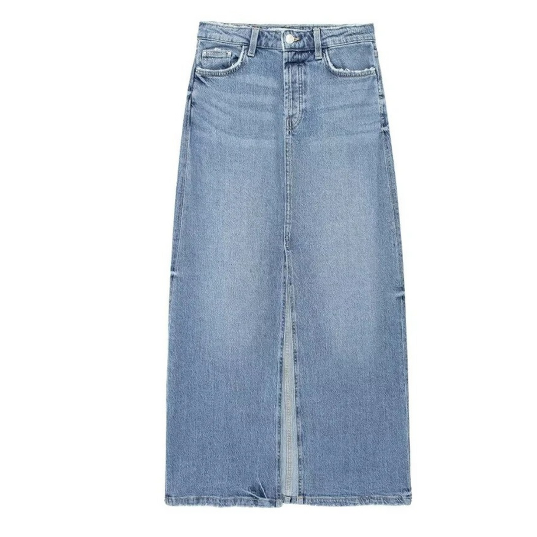 Levoire | Taille Haute Jupe Jeans Longue Bleu Clair