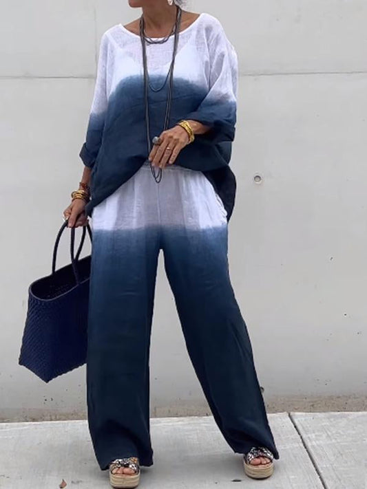 Levoire | Ensemble Deux Pièces En Coton Et Lin Pour Femmes Bleu