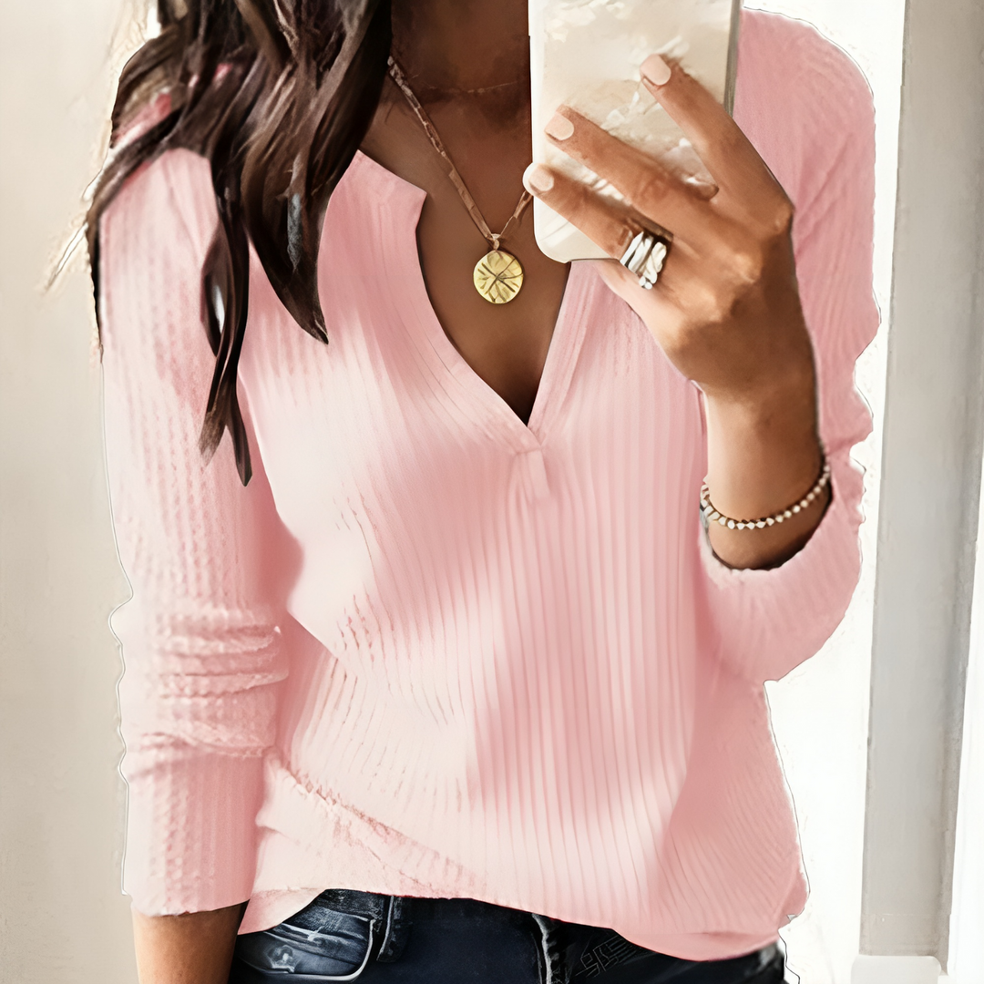 Levoire | Motif À Losanges Avec Décolleté En Plaque Pour Femme T-Shirt À Manches Longues Rosa