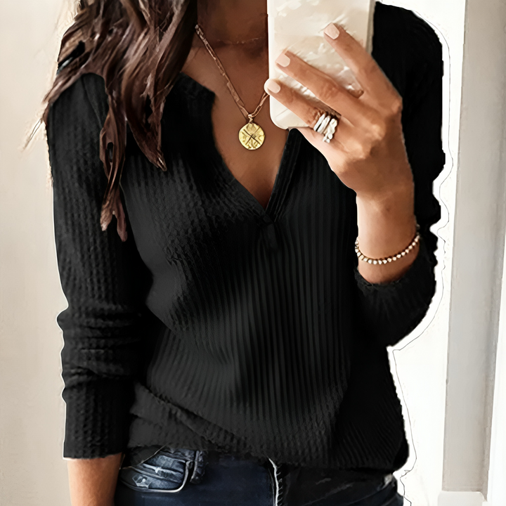 Levoire | Motif À Losanges Avec Décolleté En Plaque Pour Femme T-Shirt À Manches Longues Noir