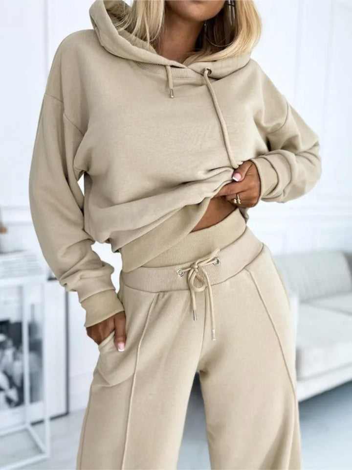 Levoire | Jogger Set Boutonné Jambes Amples Survêtement Co Ord Set Femmes Beige