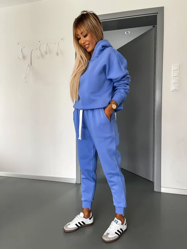 Levoire | Ensemble De Sweatpants En Coton À Cordon, Survêtement, Jogging Pour Femmes Bleu