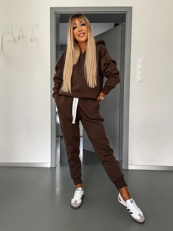 Levoire | Ensemble De Sweatpants En Coton À Cordon, Survêtement, Jogging Pour Femmes Braun