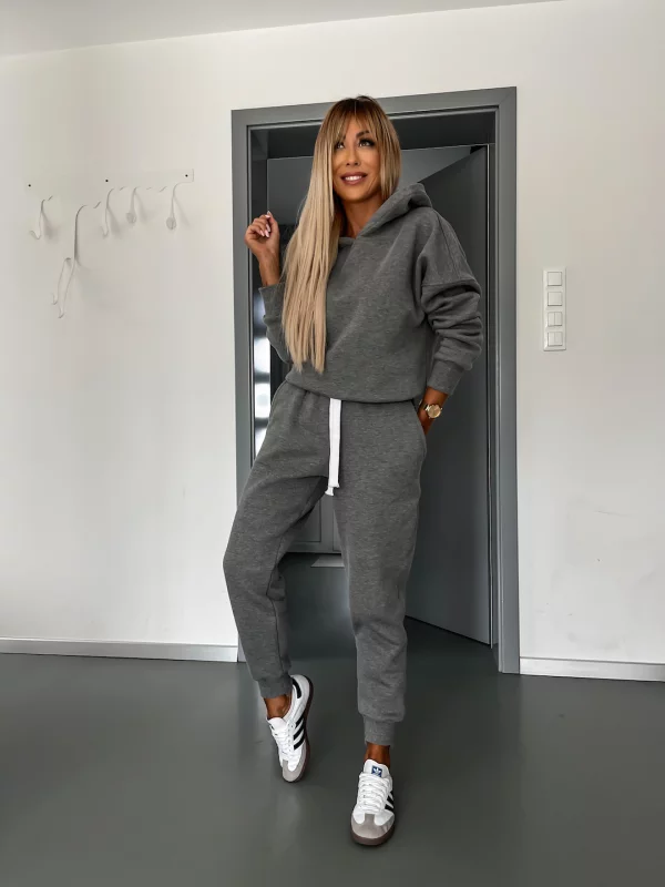 Levoire | Ensemble De Sweatpants En Coton À Cordon, Survêtement, Jogging Pour Femmes Gris