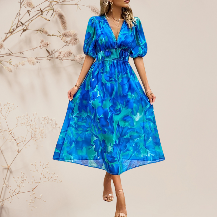 Levoire | Robe Fleurie En Version Élégante Bleu
