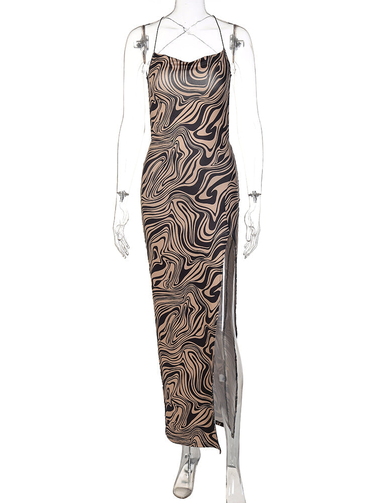 Levoire | Motif Léopard Avec Décolleté En V Et Fente Robe Maxi