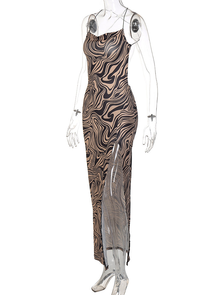 Levoire | Motif Léopard Avec Décolleté En V Et Fente Robe Maxi
