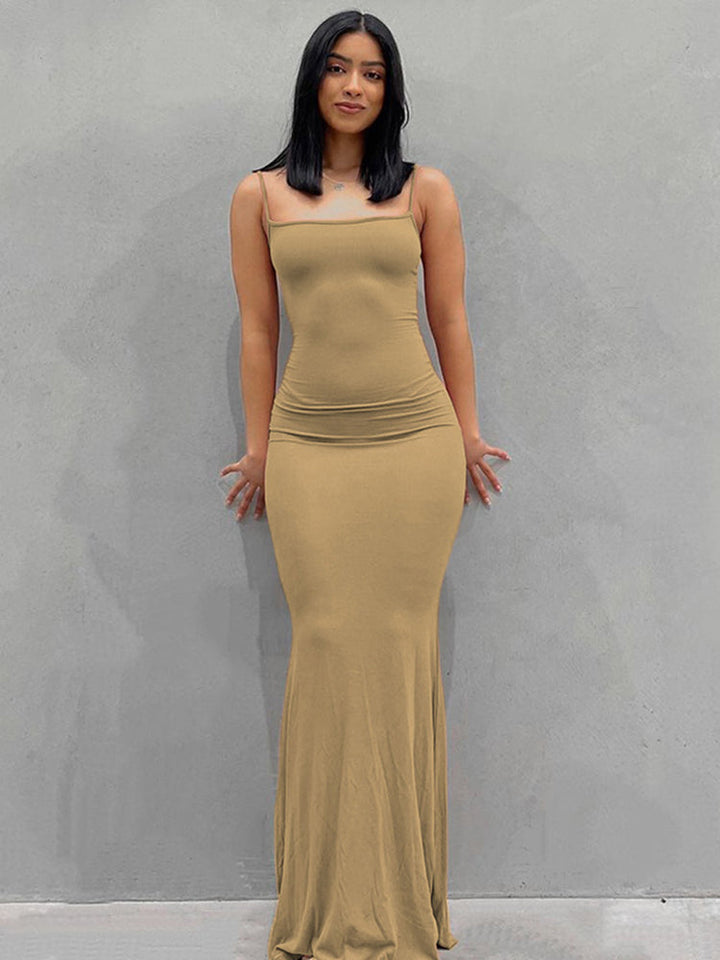 Levoire | Robe Maxi Slim Sans Épaules Dos Nu Khaki