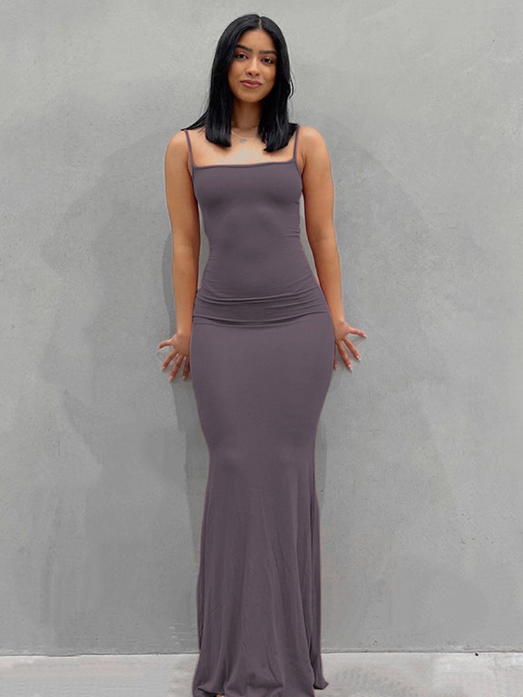 Levoire | Robe Maxi Slim Sans Épaules Dos Nu Lila