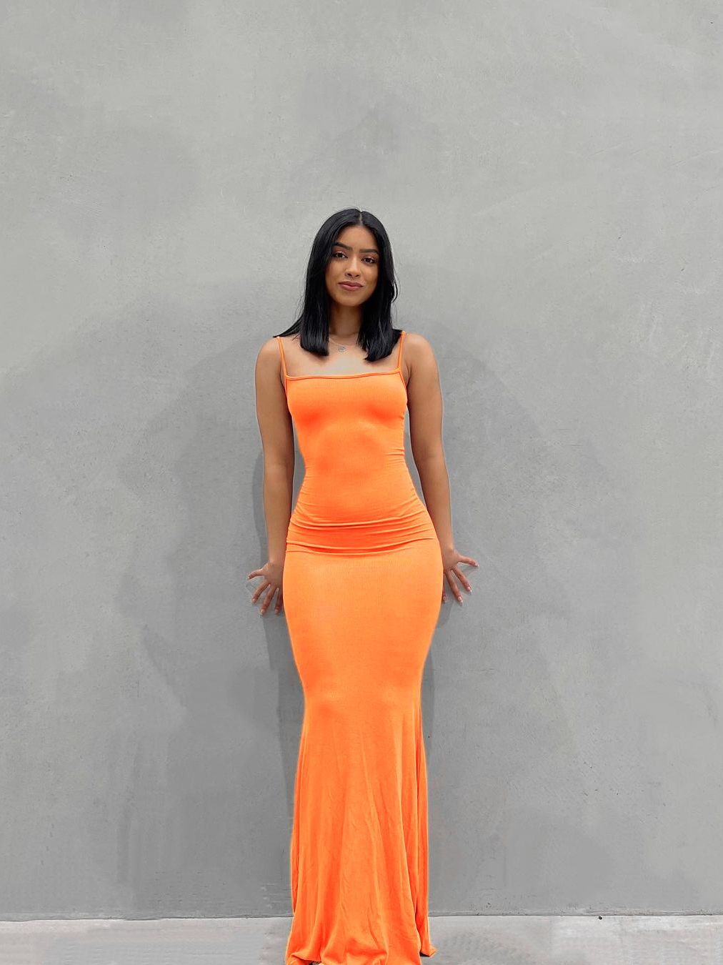 Levoire | Robe Maxi Slim Sans Épaules Dos Nu Orange