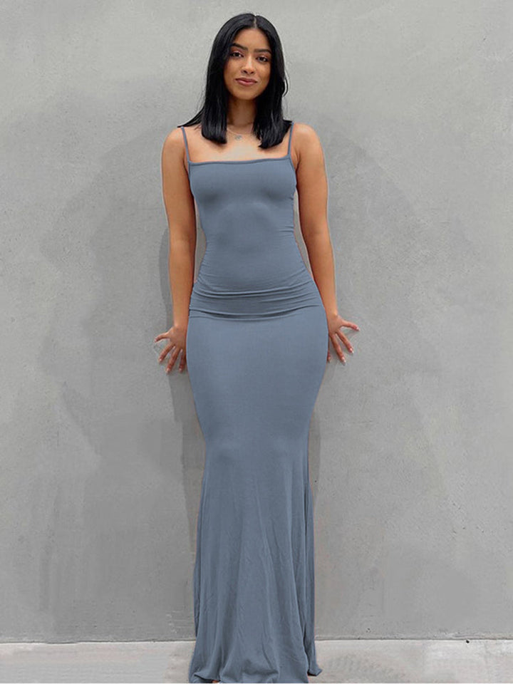 Levoire | Robe Maxi Slim Sans Épaules Dos Nu Bleu