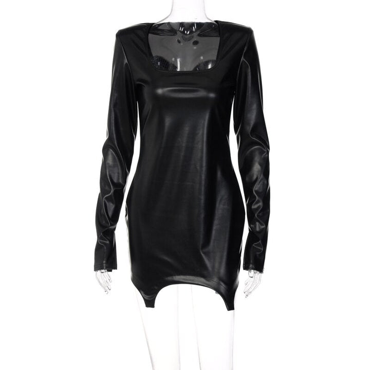 Levoire | Robe Mini Froncée En Cuir Synthétique À Manches Longues Noir