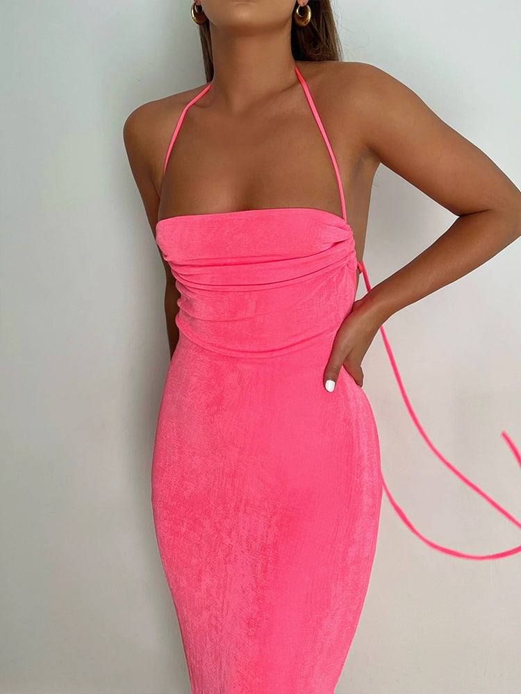 Levoire | Décolleté Dos Nu Dos Drapée Robe Maxi Rosa