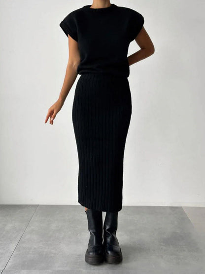 Levoire | Haut Tricot Et Jupe Midi À Taille Haute Set Noir