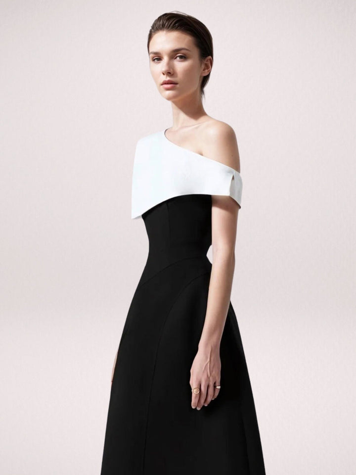 Levoire | Élégance Noir Et Blanc Robe Off-Shoulder
