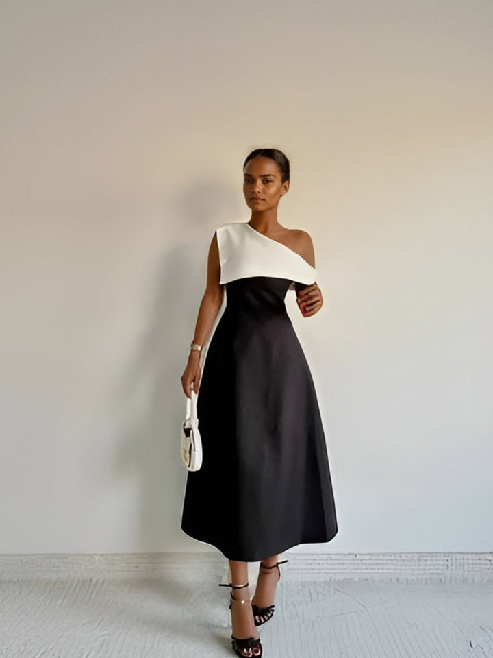 Levoire | Élégance Noir Et Blanc Robe Off-Shoulder