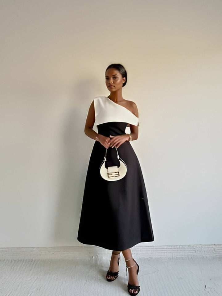 Levoire | Élégance Noir Et Blanc Robe Off-Shoulder