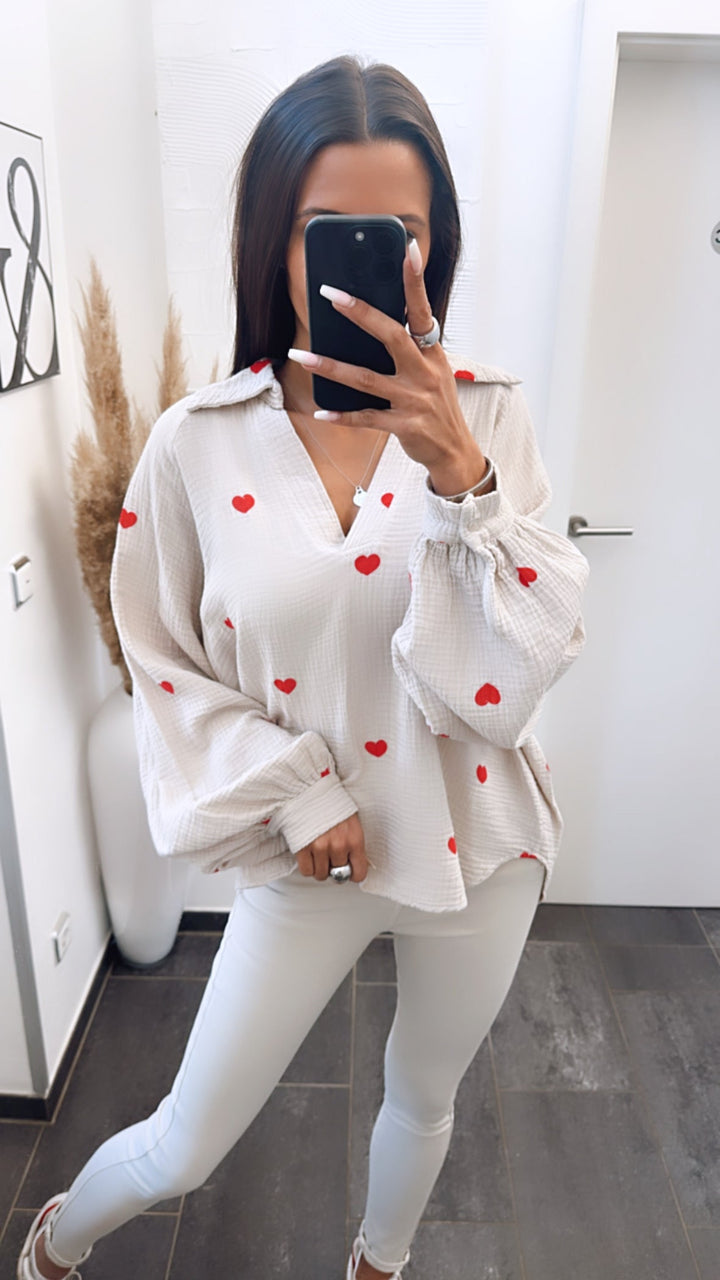 Levoire | Motif Cœur V Décolleté Blouse