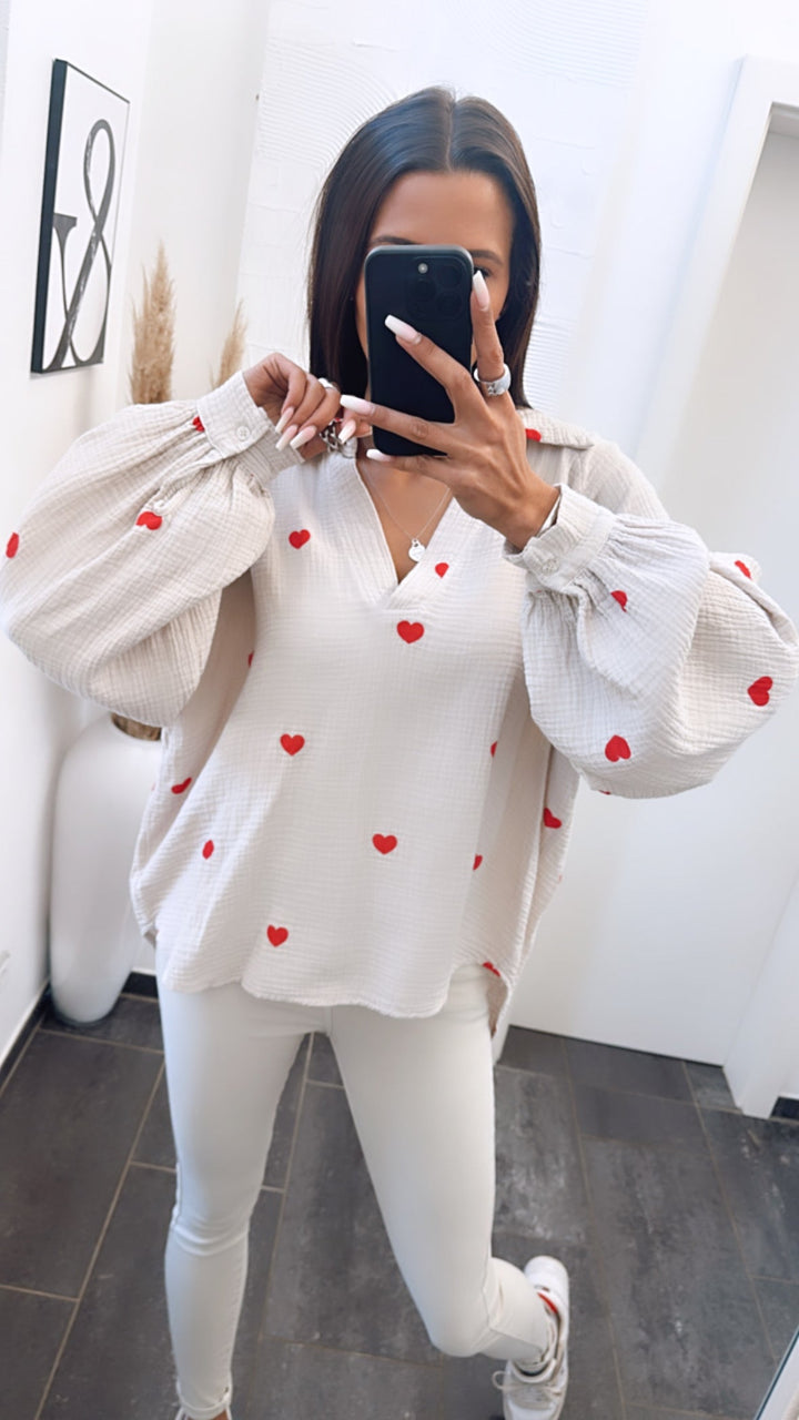 Levoire | Motif Cœur V Décolleté Blouse