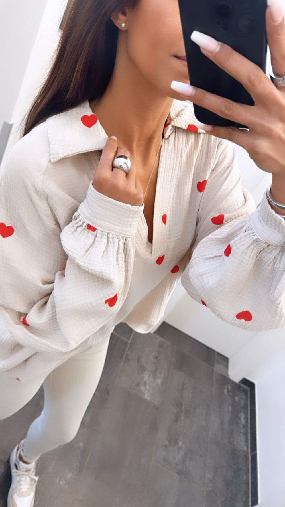 Levoire | Motif Cœur V Décolleté Blouse