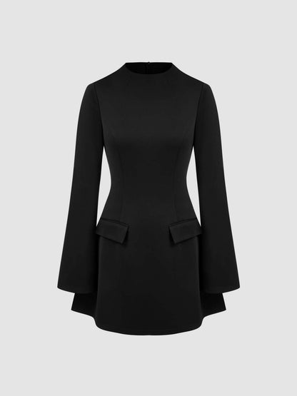 Levoire | Robe Mini À Col Rond Uni À Manches Longues Noir