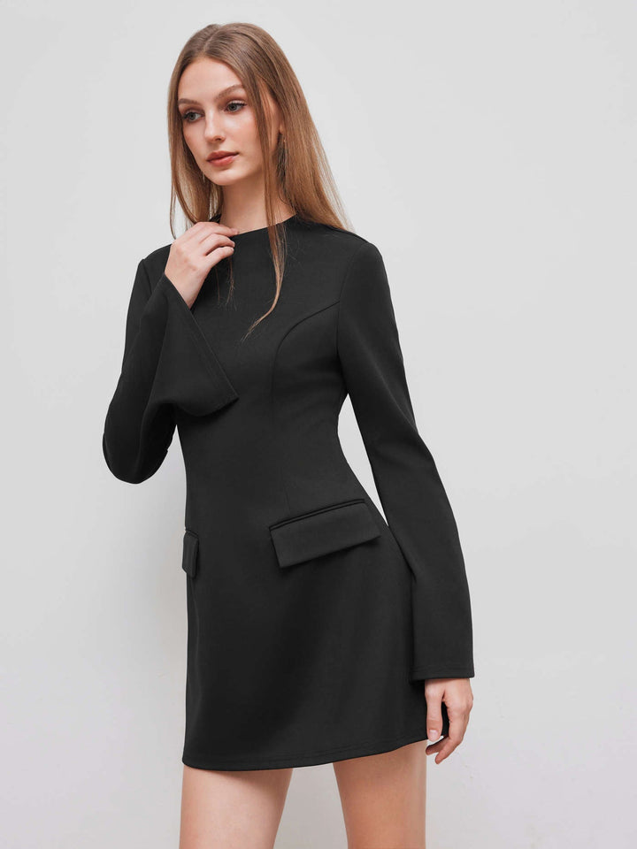 Levoire | Robe Mini À Col Rond Uni À Manches Longues