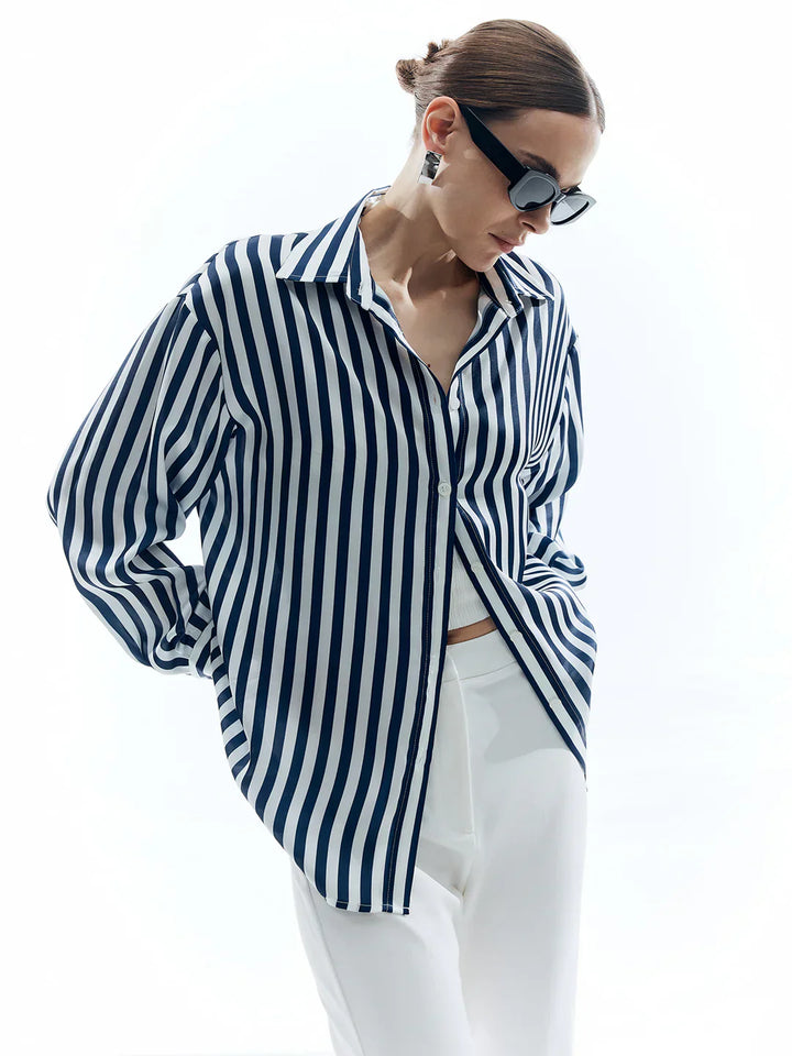 Levoire | Chemise Shift Rayée Élégante À Col Roulé Bleu