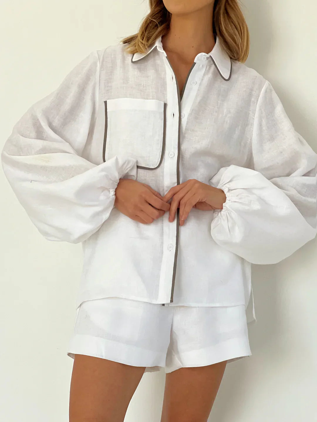 Levoire | Lin | Contraste Dentelle Ensemble Deux Pièces Shorts