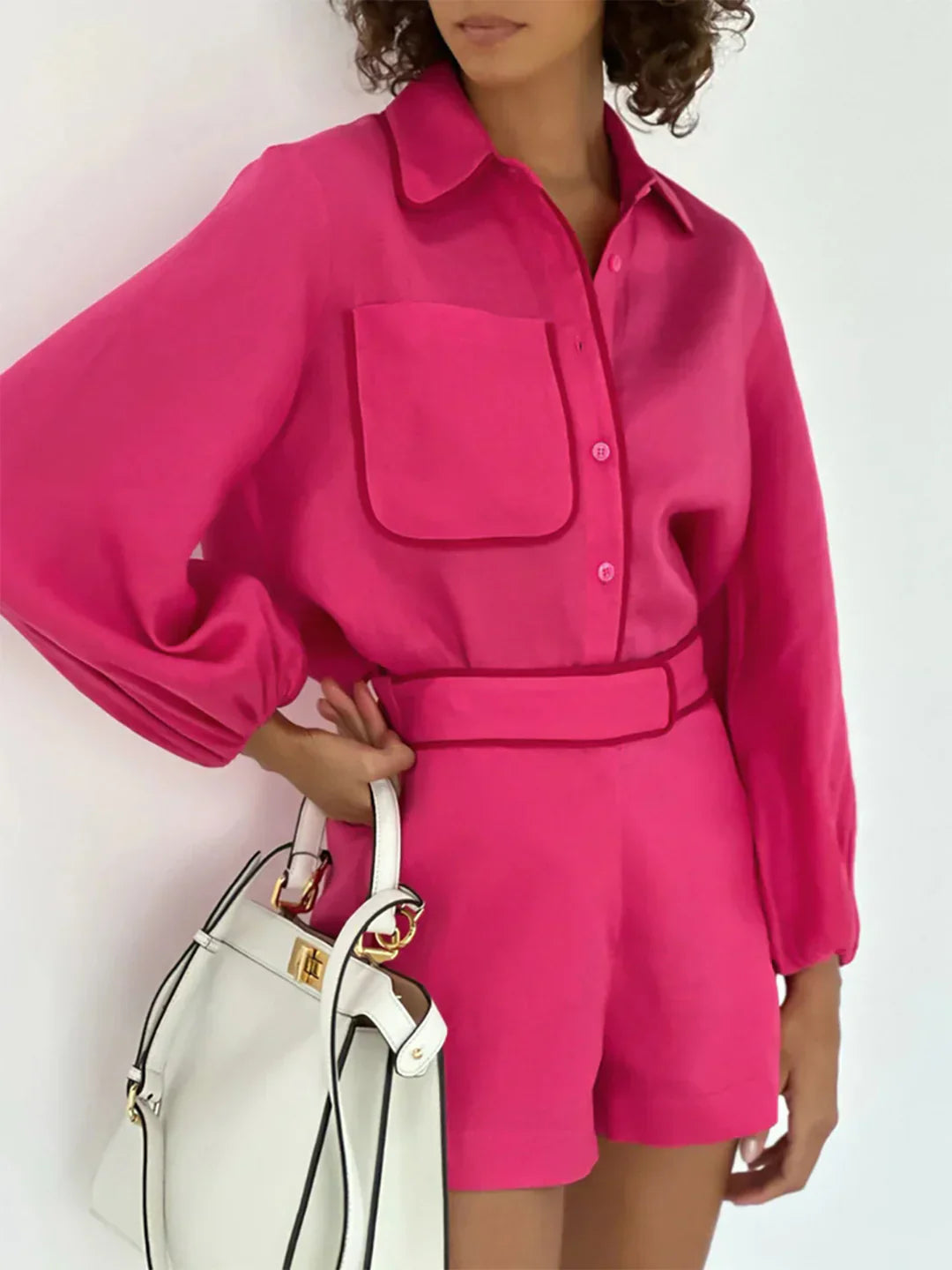 Levoire | Lin | Contraste Dentelle Ensemble Deux Pièces Shorts