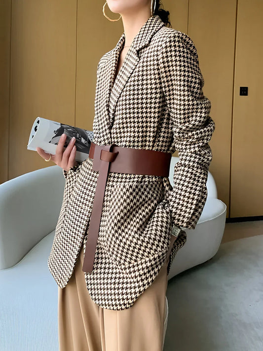 Levoire | Blazer À Carreaux Élégant À Fermeture Avec Ceinture