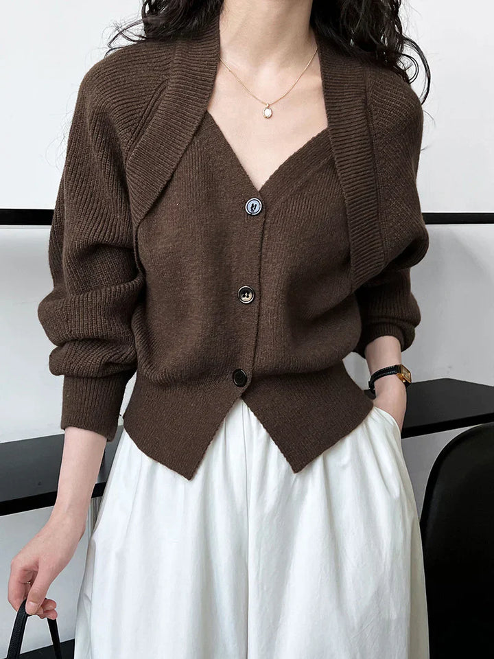 Levoire | Patchwork V-Col Haut Boutonné Braun Taille libre