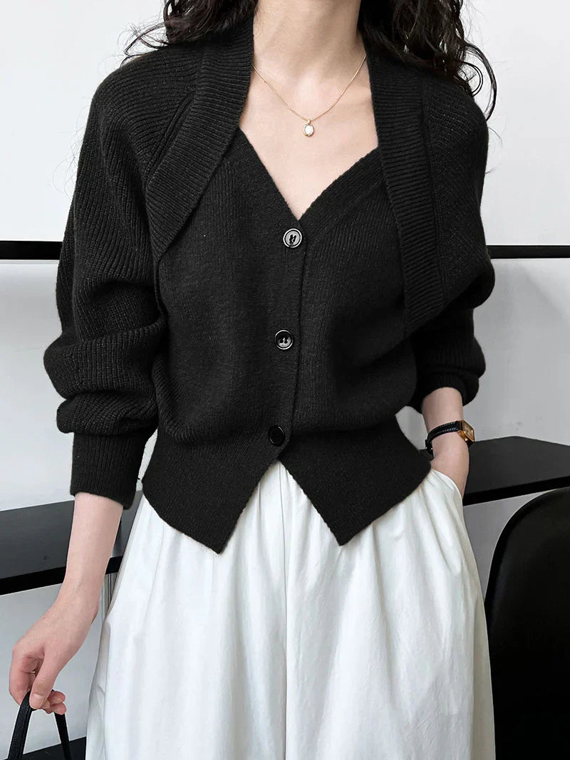 Levoire | Patchwork V-Col Haut Boutonné Noir Taille libre