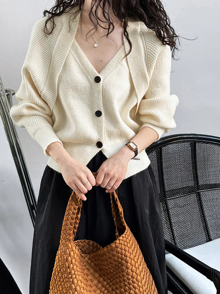 Levoire | Patchwork V-Col Haut Boutonné Beige Taille libre