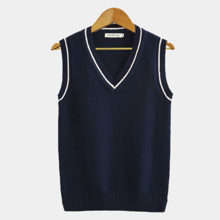 Levoire | Gilet Tricot Col V Style Décontracté Bleu foncé
