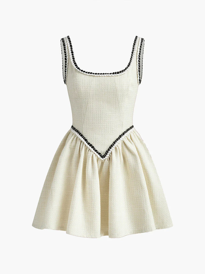 Levoire | Élégante Robe À Bretelles Plissée En Tweed Blanc