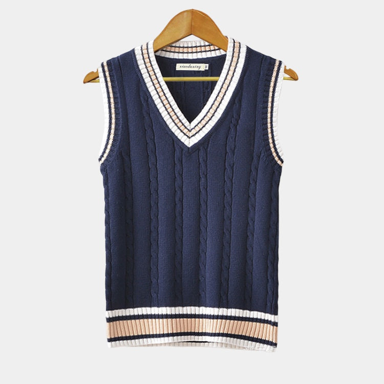 Levoire | Gilet Tricot Col V Style Décontracté Bleu
