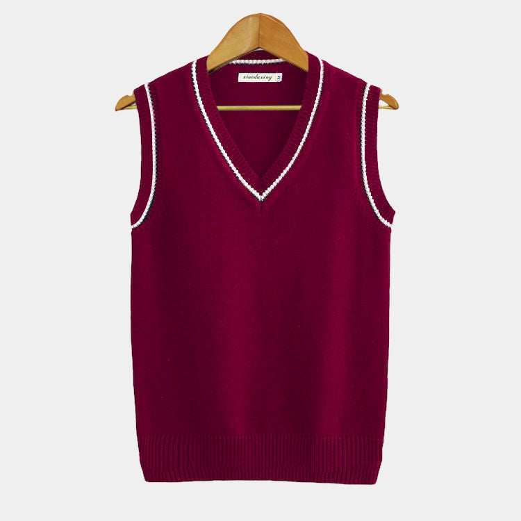 Levoire | Gilet Tricot Col V Style Décontracté Mörkerouge