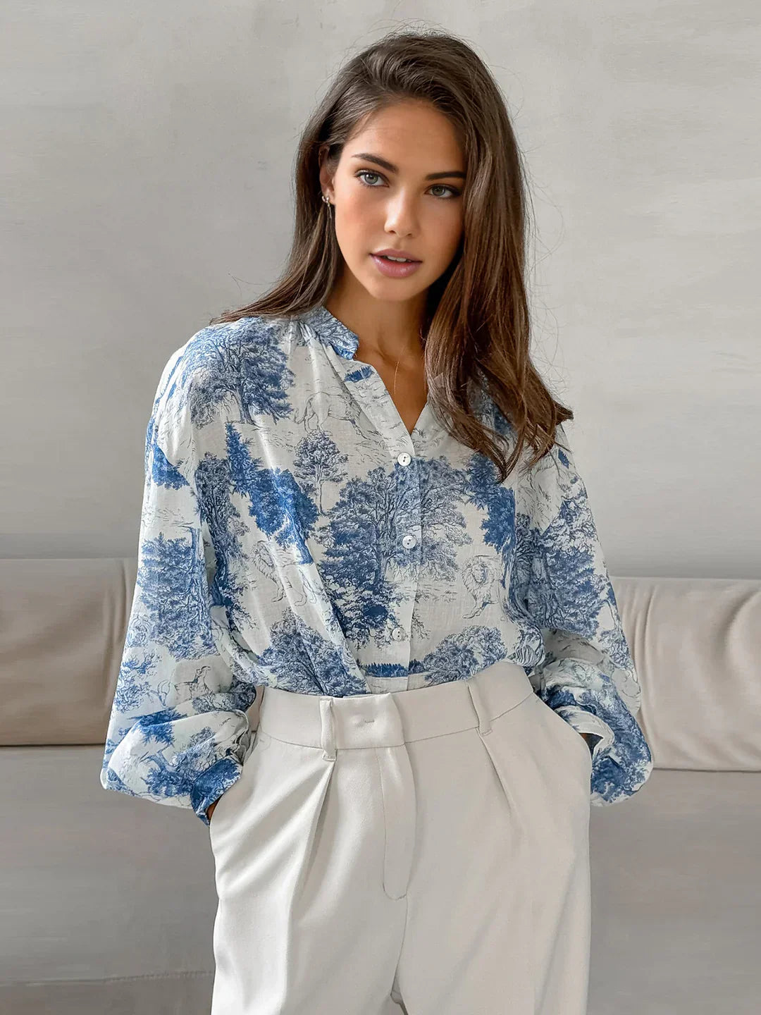 Levoire | Blouse À Manches Longues Imprimée Bleu