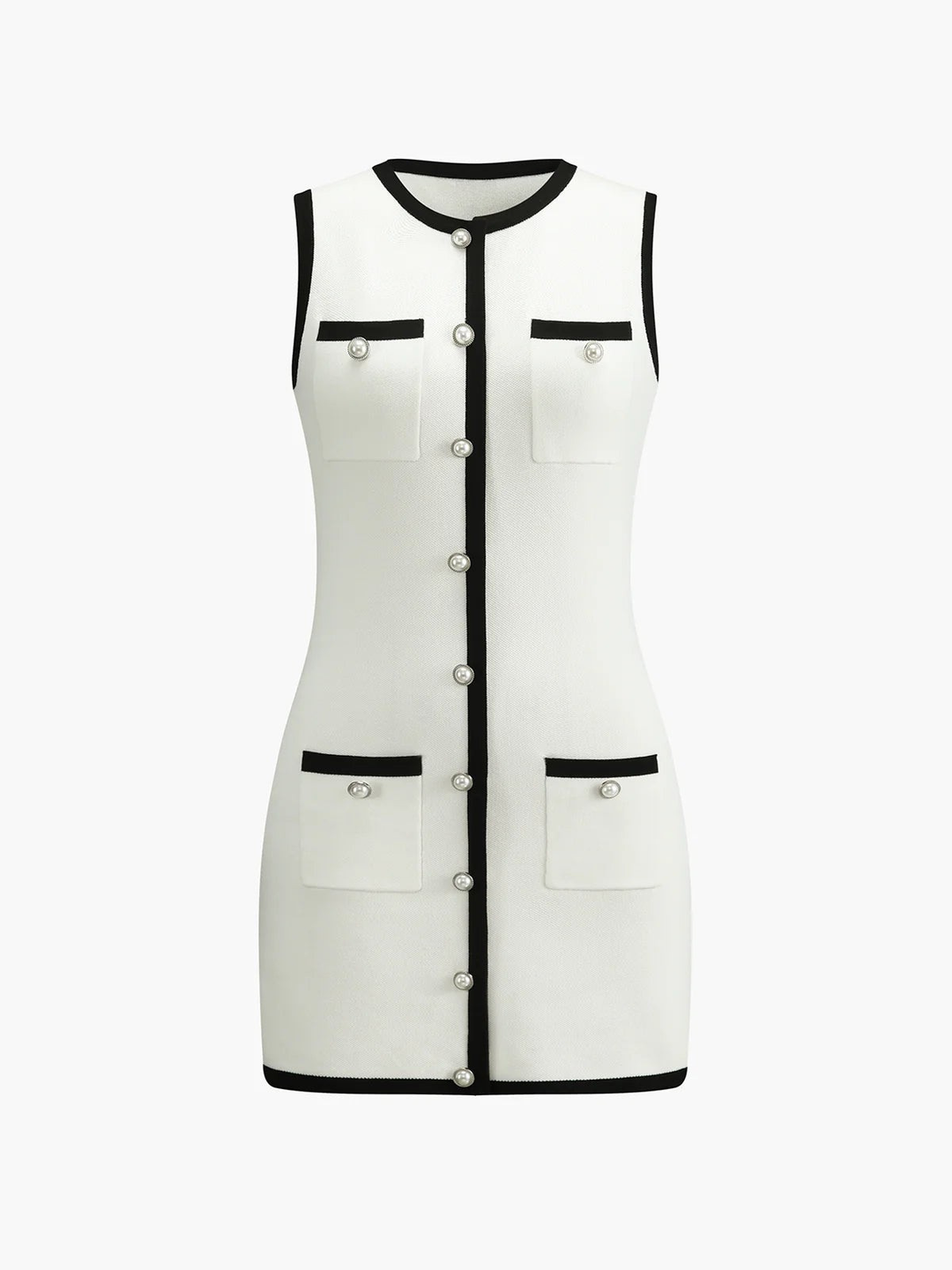 Levoire | Bouton De Poche Robe Pull Sans Manches Courte Blanc