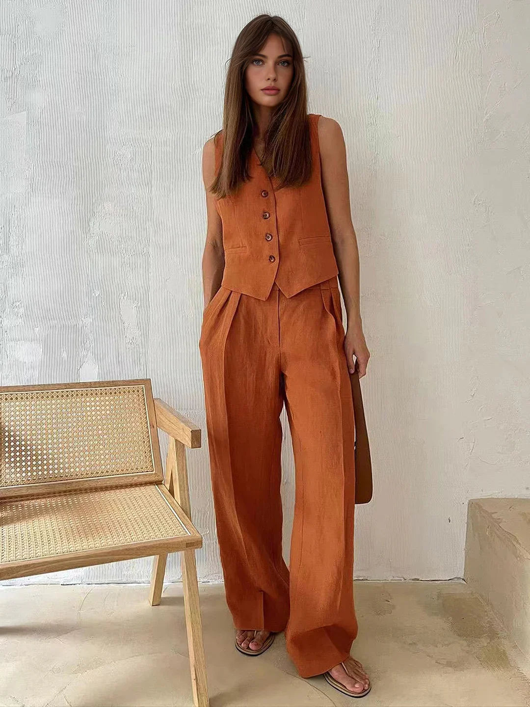 Levoire | Ensemble Élégant En Coton Et Lin Orange