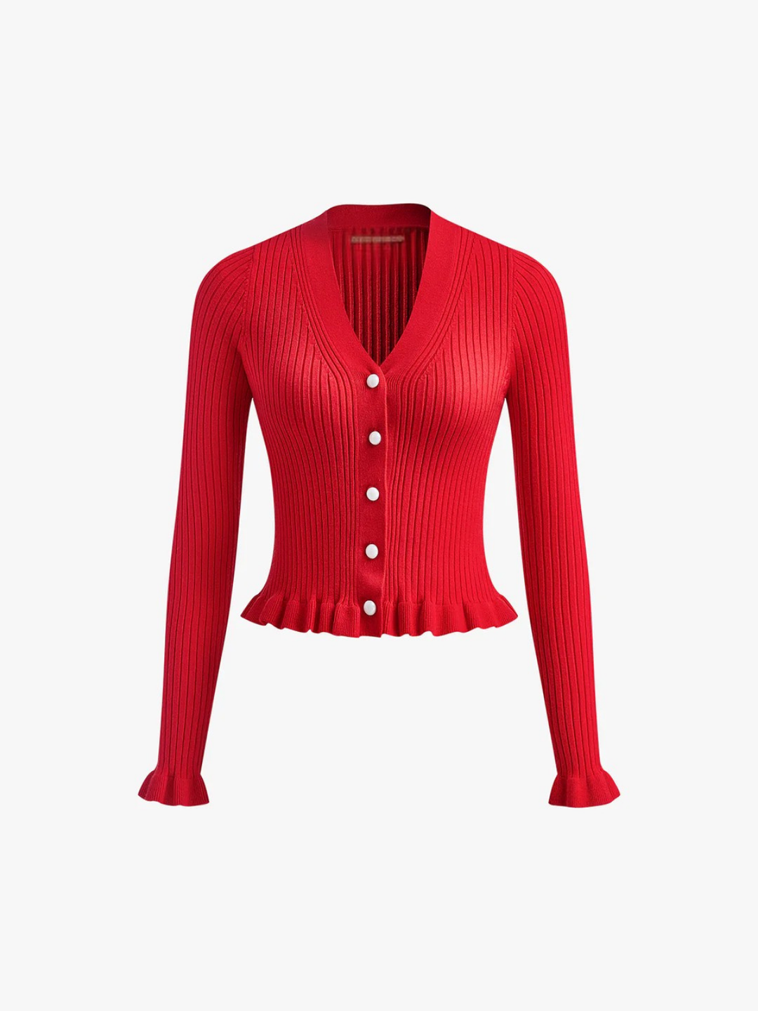 Levoire | Bordure Plissée Bouton De Perle Cardigan À Manches Longues