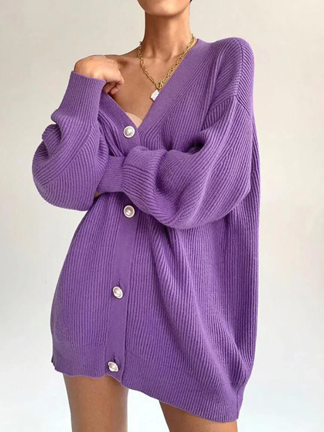 Levoire | Couleur Cardigan Surdimensionné À Manches Longues Lilas