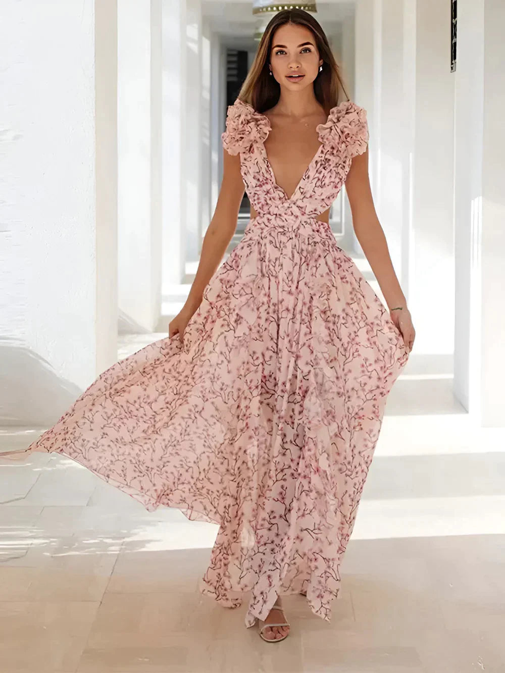 Levoire | Robe Maxi Avec Volants Sur Les Épaules L