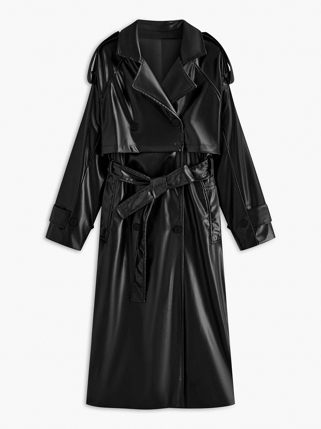 Levoire | Cuir Synthétique Manteau Long Noir