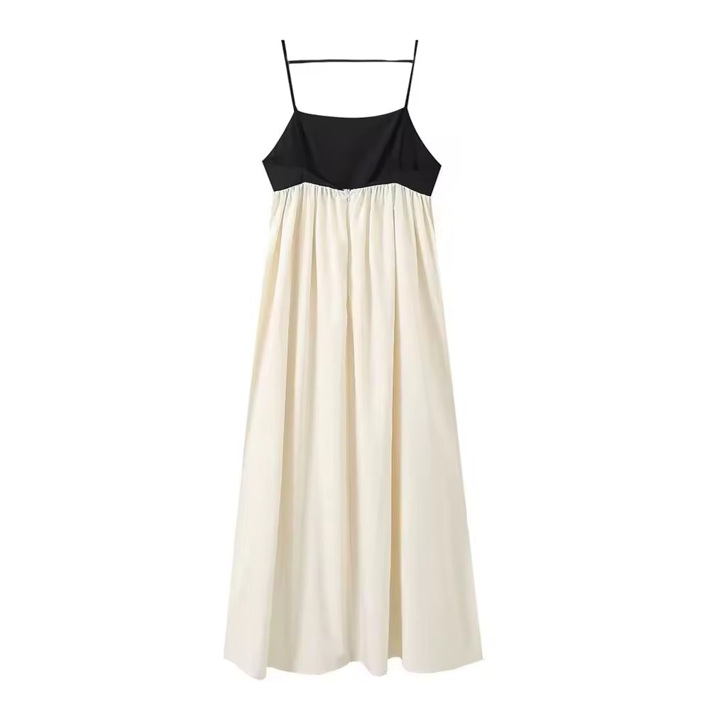 Levoire | Robe Maxi Avec Bretelles Fines Noir & Crème