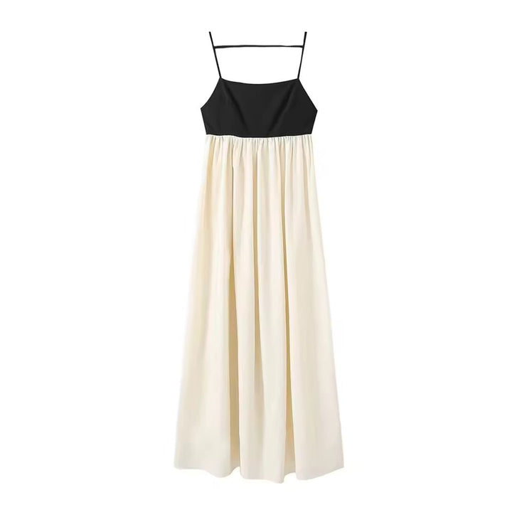 Levoire | Robe Maxi Avec Bretelles Fines Noir & Crème